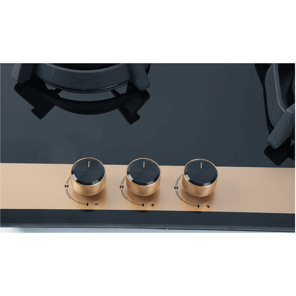 Faber Hob UTOPIA PRO 603, 3 Burner 60 cm Auto Electric Ignition Glass Top Full Brass Burners 1 Medium + 1 small +1 High with (Black)