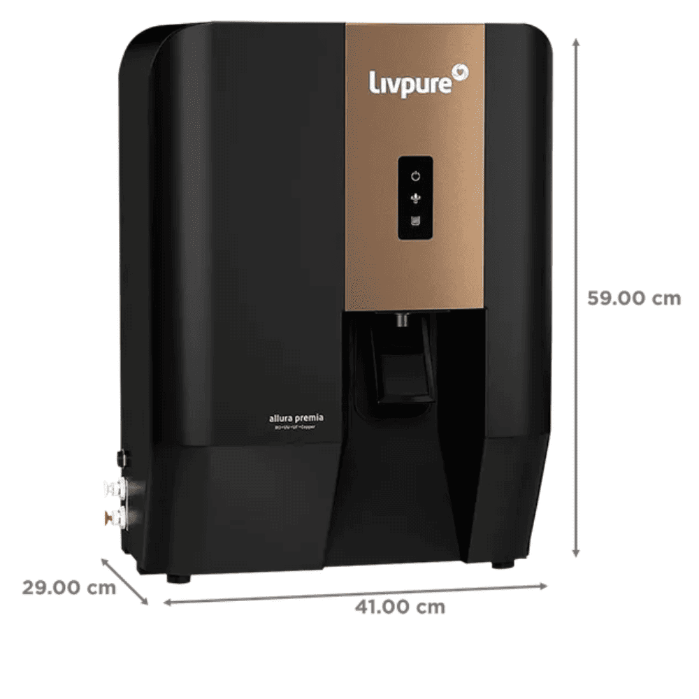 Livpure Allura Premia, 7 Ltrs Storage RO + UV + UF Wall Mountable Water Purifier, Black