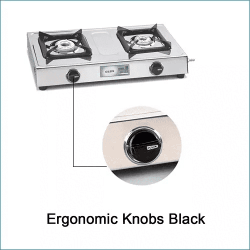 Glen Cooktop, 1020 SSAL 2B, 2 Burner 60 cm Auto Ignition Glass Top Brass Burners 2 Medium Gas Stove (Black)