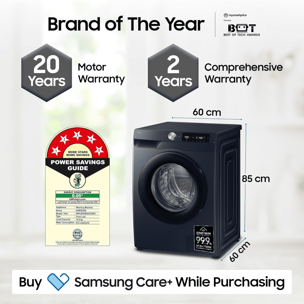 Samsung 12 Kg 5 Star Fully-Automatic Front Load Washing machine (WW12DG5B24AS,Black)