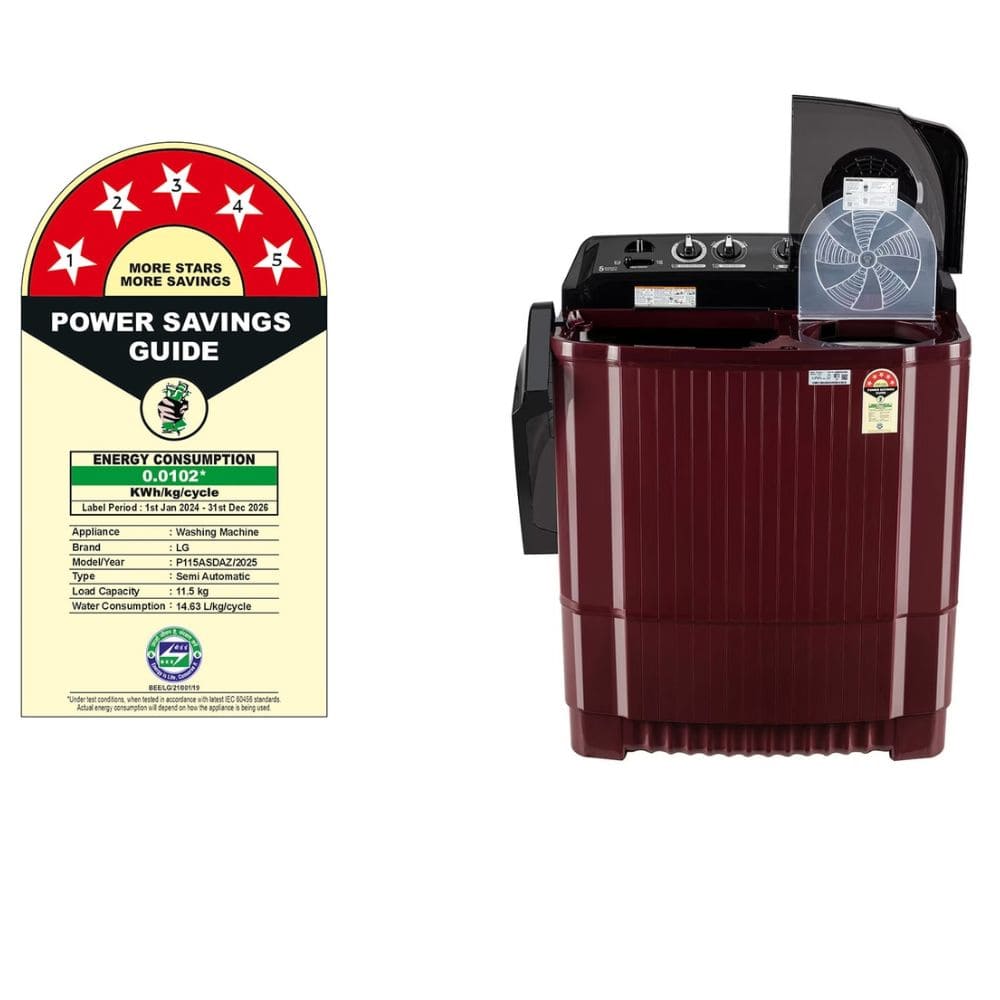 LG 11.5 Kg 5 Star Semi-Automatic Top Load Washing machine (P115ASDAZ, Maroon)