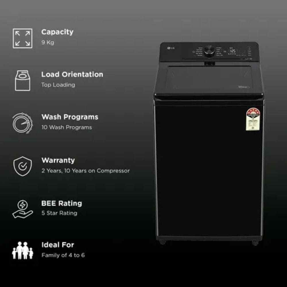 LG 9 Kg 5 Star Fully-Automatic Top Load Washing Machine (TX309SPO,Onyx Black)