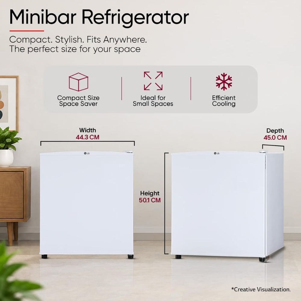 LG 43 Ltrs, 3 Star Direct Cool Minibar Single Door Refrigerator (GLD0536VRSW, Super White)