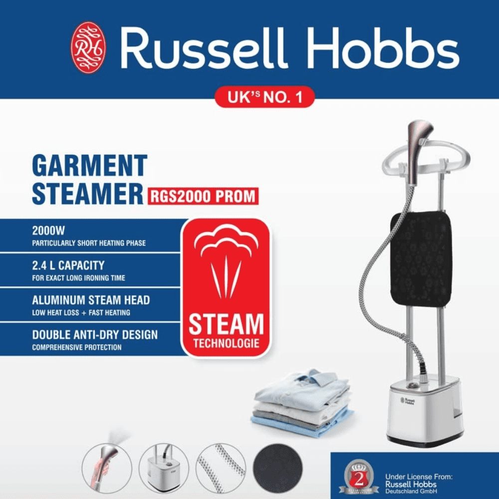 Russell Hobbs RGS 2000-Pro M, 1420 Watts Professional Garment Steamer (White & Brown)