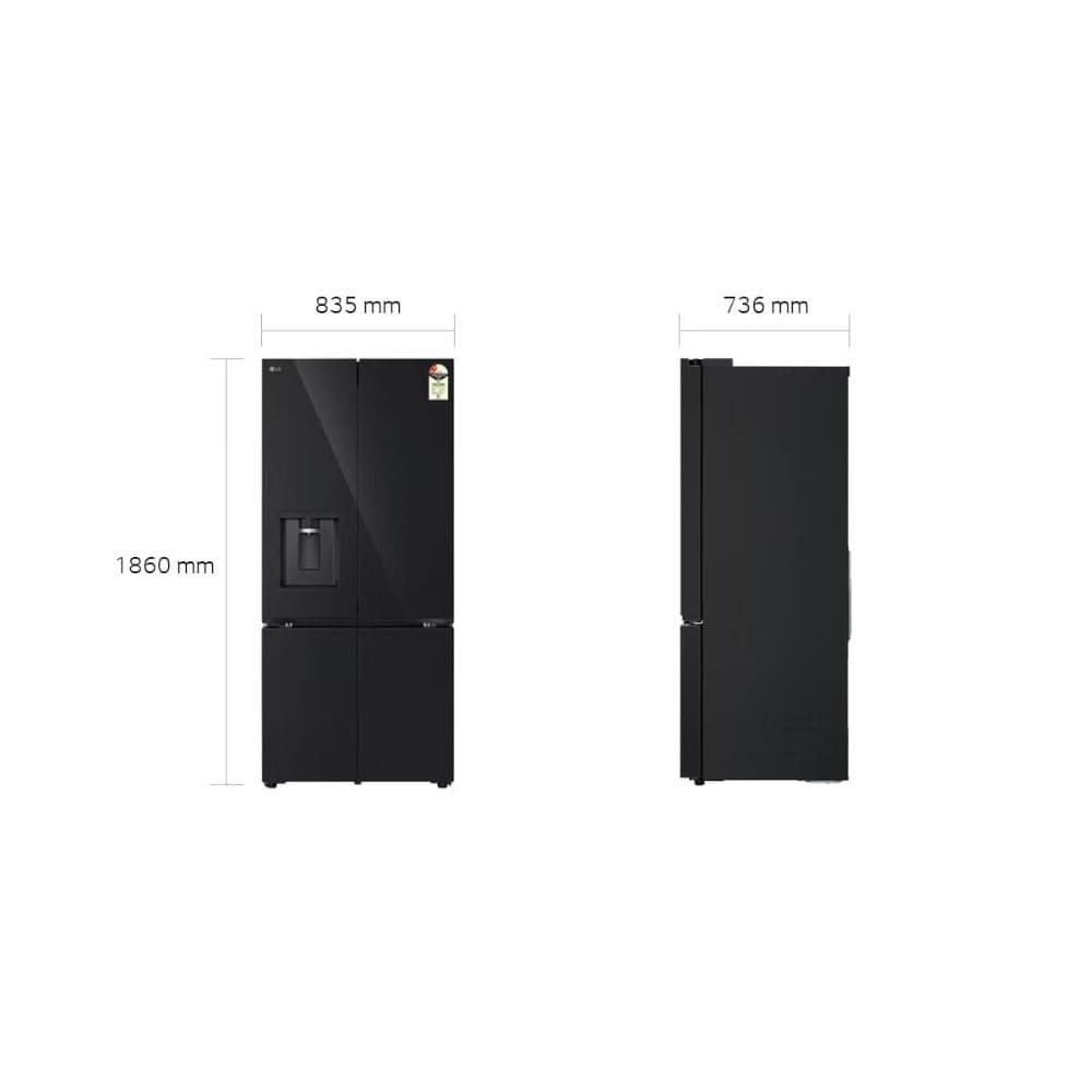 LG 605 Ltrs, 2 Star Convertible French Door Refrigerator (GV F25FFGHB, Black Glass)