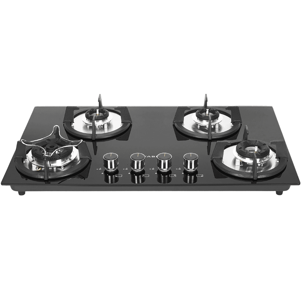 Faber Hob SUPERIA HT764 BR AI, 4 burner 90 cm Auto Ignition Glass Top Full Brass Burners 2 Medium + 1 Small + 1 High Gas Stove (Black)