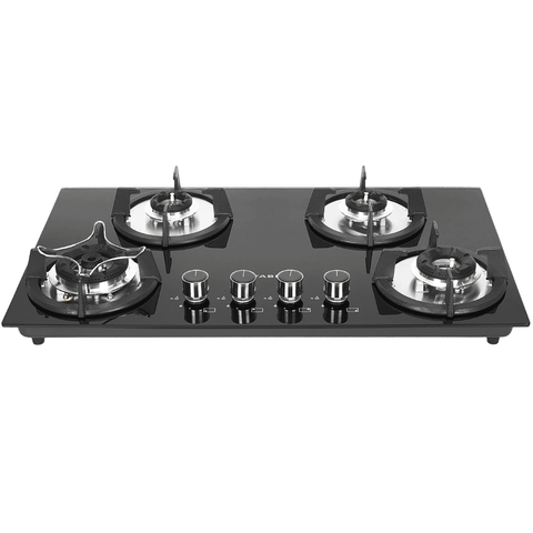 Faber Hob, SUPERIA HT764 BR AI, 4 burner 90 cm Auto Ignition Glass Top Full Brass Burners 2 Medium + 1 Small + 1 High Gas Stove (Black)