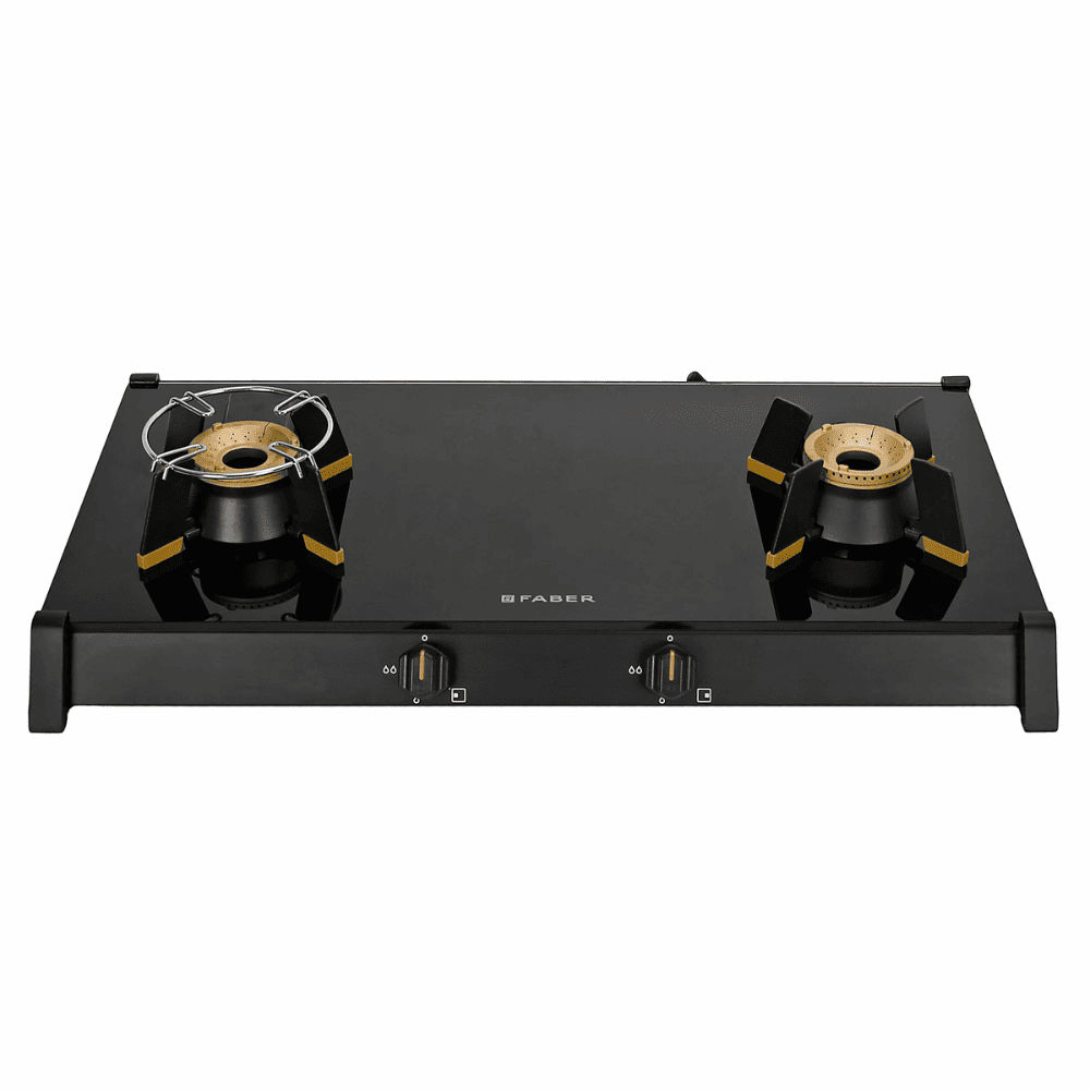Faber Cooktop, GENIUS 752 BK, 2 Burner Auto Manual Ignition Glass Top Brass Burner 2 big + High Flame (Black)