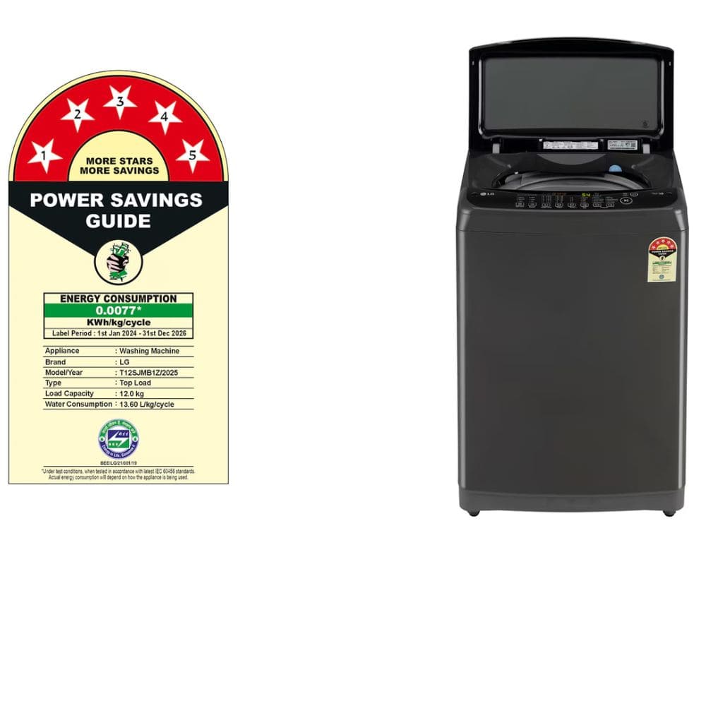 LG 12 Kg 5 Star Fully-Automatic Top Load Washing machine (T12SJMB1Z, Black)