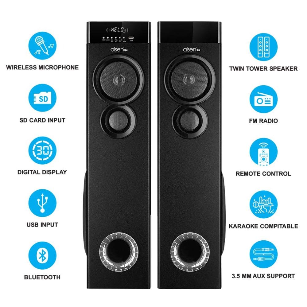 Aisen 110 Watts Bluetooth Tower Speaker/Soundbar (A11UFB500, Black)