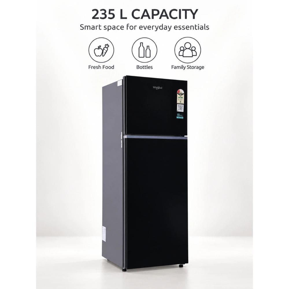 Whirlpool 235 Ltrs, 2 Star Frost Free Double Door Inverter Refrigerator (NEO 278GD PRM CRYSTAL BLACK 2S)