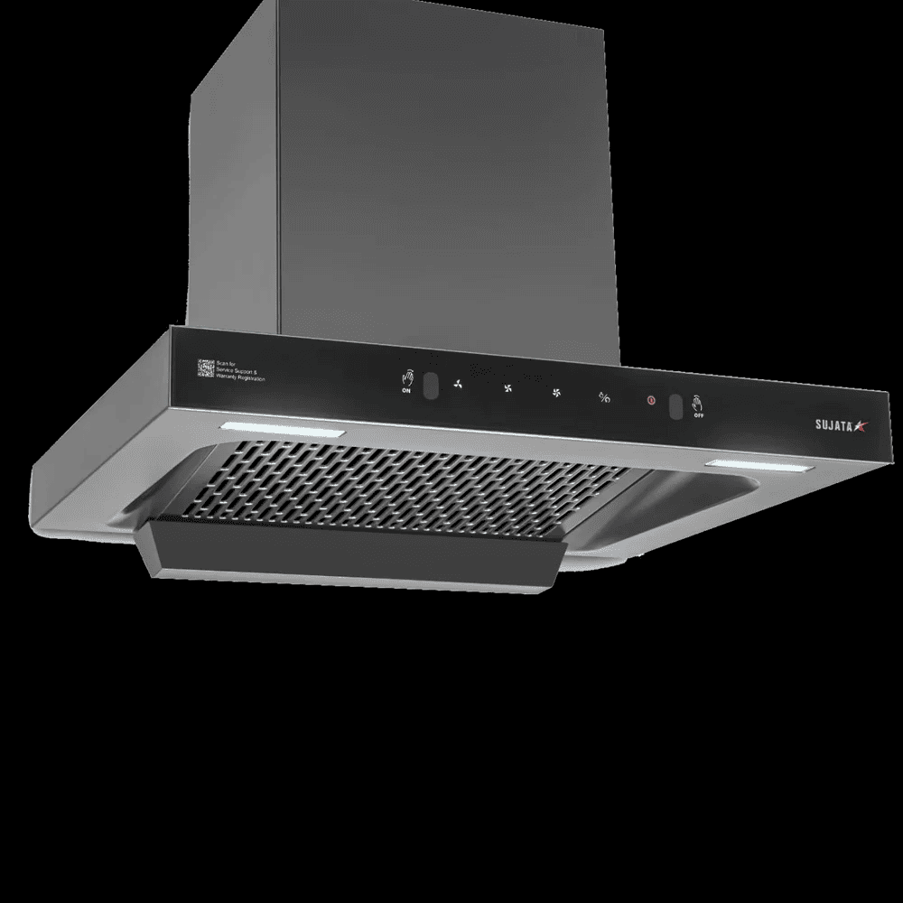 Sujata Jasper, 60 cm 1200 m3/hr Stainless Steel Kitchen Chimney with Filterless Technology (Silver Grey)