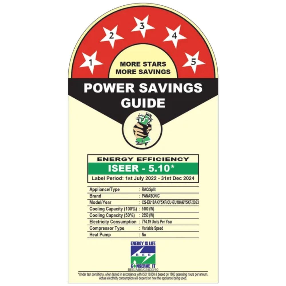 Panasonic 1.5 Ton 5 Star Inverter Split Air Conditioner (CS/CU-EU18BKY5XF)