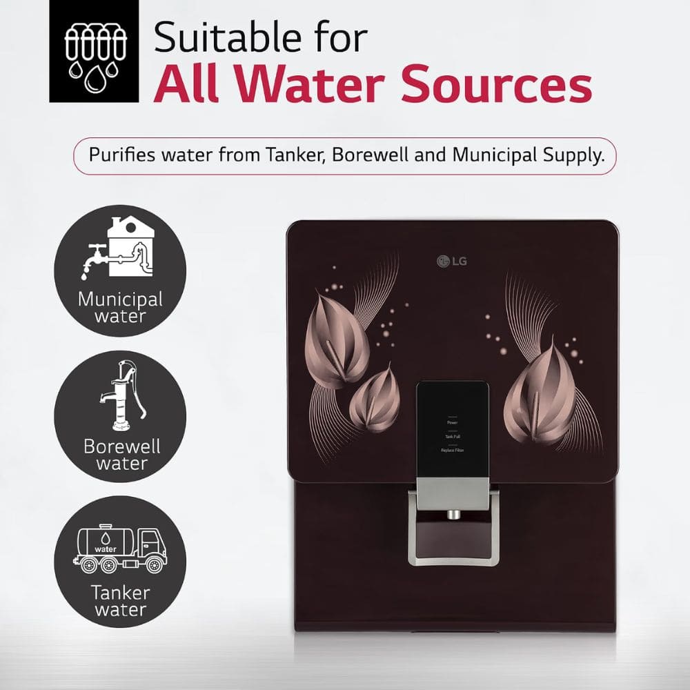 LG 8 Ltrs Storage, RO+Mineral Booster Stainless Steel Tank Water Purifier (WW146RTLC,Black)