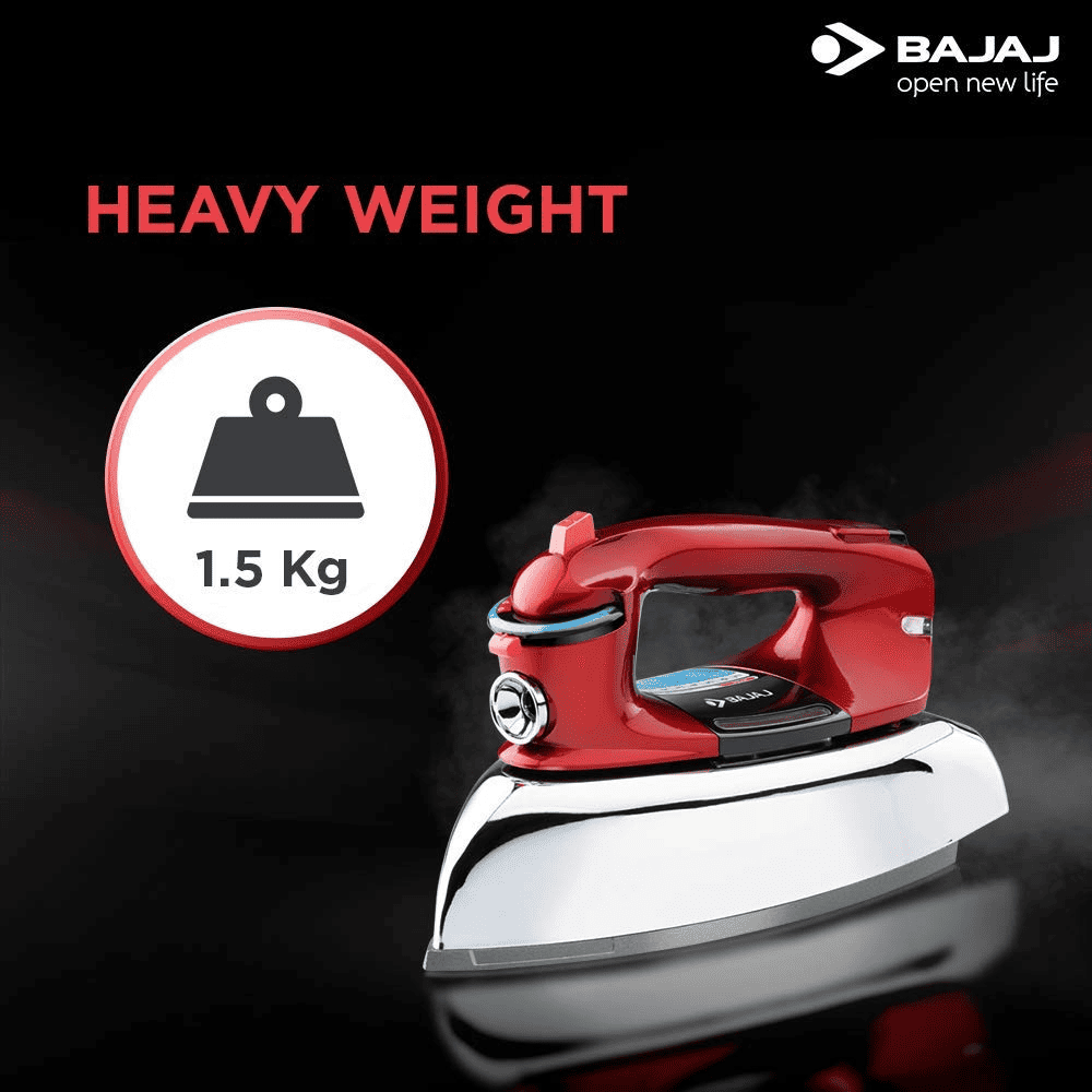 Bajaj Majesty Macho, 2000 Watts Heavy Weight Steam Iron, Red