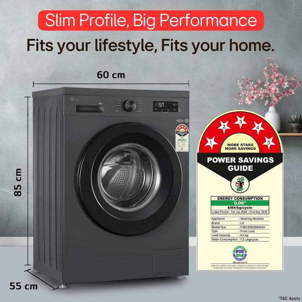 LG 9 Kg 5 Star Fully Automatic Front Load Washing Machine (FHB1209Z2M,Black)