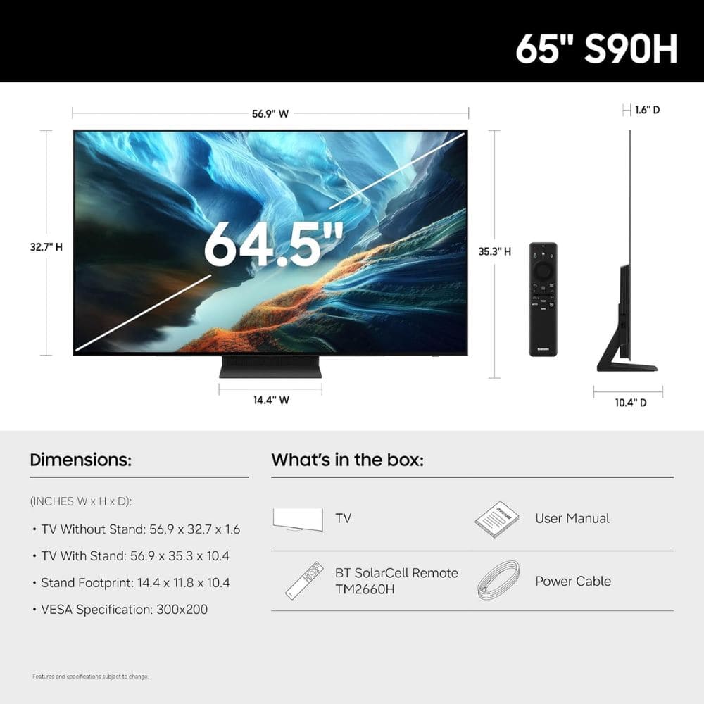Samsung QA65S90HAELXL, 65 Inches 4K Ultra HD OLED TV, Graphite Black