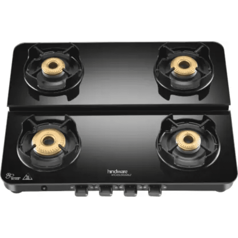 Hindware Cooktop, ALVERIO DPLX 4B4 Burner 63 cm Auto Ignition Glass Top Stainless Steel Burners 4 Medium Gas Stove (Black)