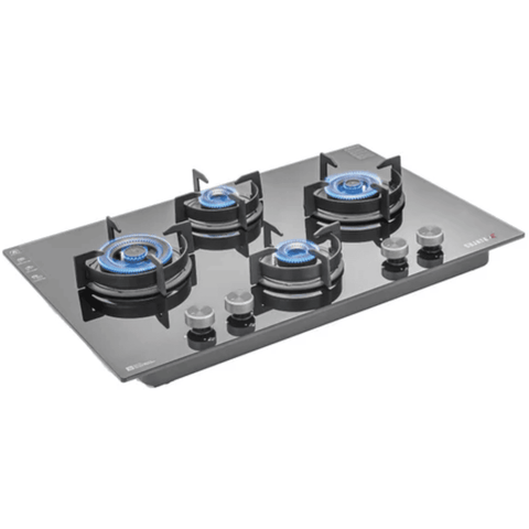 Sujata Hob, 4 Burner 78 cm Auto Ignition Glass Top Brass Burner 1 Larg + 1 Medium + 2 small (Palladium FB 4B78CR, Black)