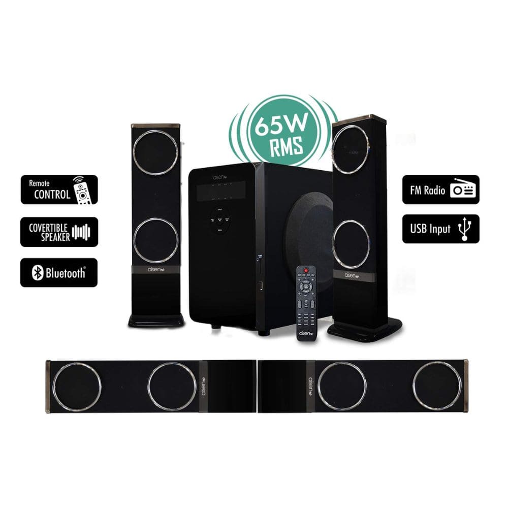 Aisen 65 Watts Home Theatre Bluetooth RMS Tower Speaker (A65UFB203, Black)