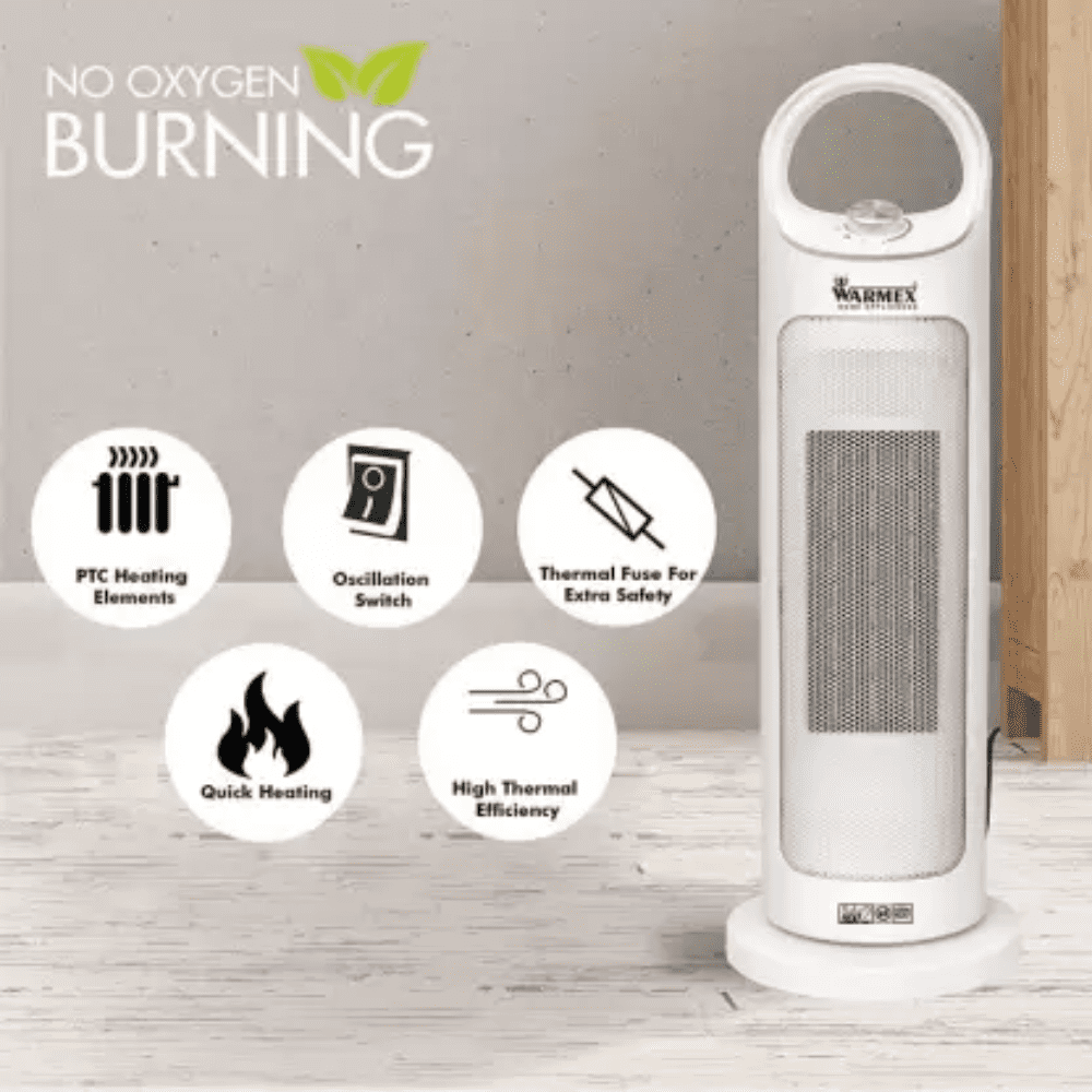 Warmex 2000 Watts Electric Table Top Fan Room Heater, FERVOUR White