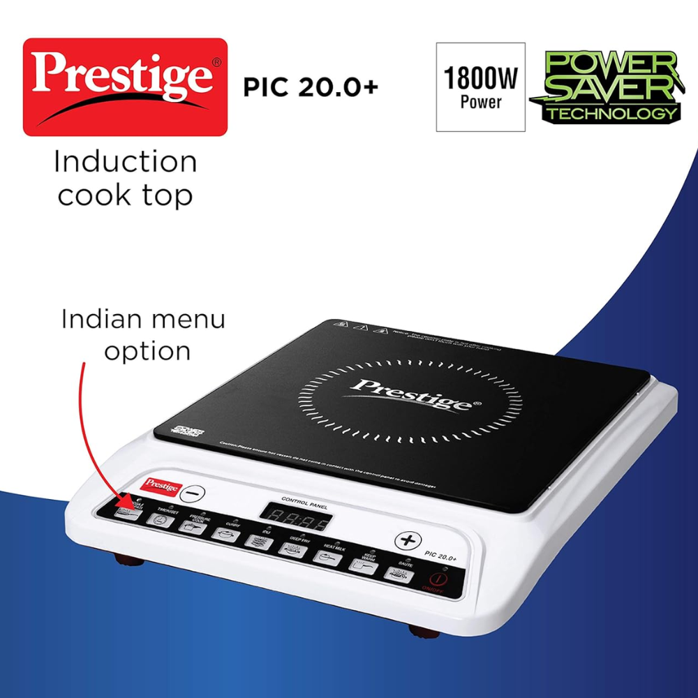 Prestige PIC 20 plus, 1600 Watts Anti Magnetic Induction Cooktop, White