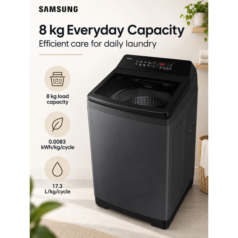 Samsung 8 Kg 5 Star Fully-Automatic Top Load Washing Machine (WA40F08D1C,Black)