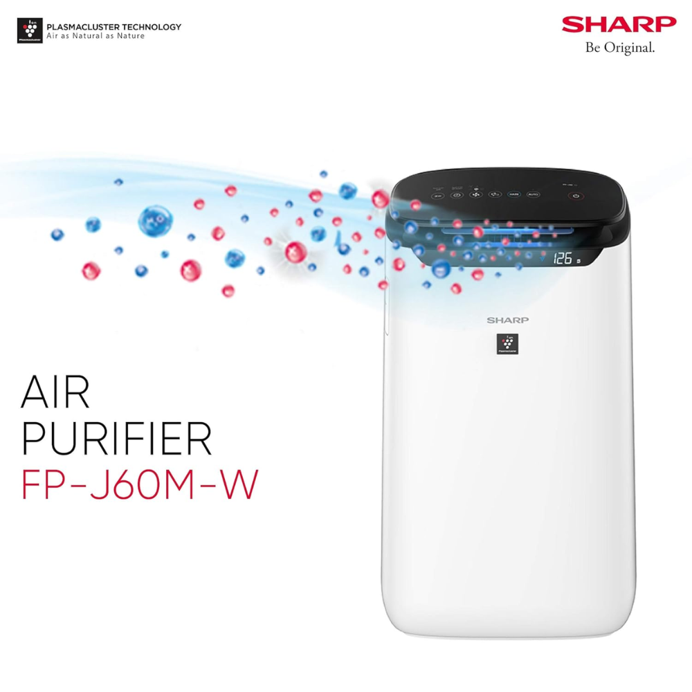 Sharp FP-J60M-W, Anti-Pollen Mode with High Density Plasmacluste Technology, Air Purifier (HEPA 14 filter, White)