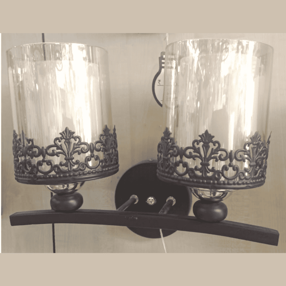 Wall LeArc Designer Lighting Wrought Glass Metal Wood Wall Light (WL2991-2, Black)