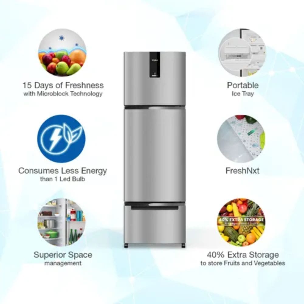 Whirlpool 235 Ltrs, 2 Star Frost Free Triple Door Refrigerator (PRONXT DF300 3D ROY ALPHA STEEL 2S)