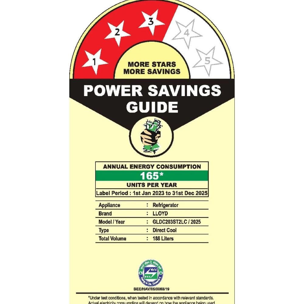 Lloyd 188 Ltrs 3 Star, Inverter Direct Cool, Single Door Refrigerator (GLDC203SLAT2LC)