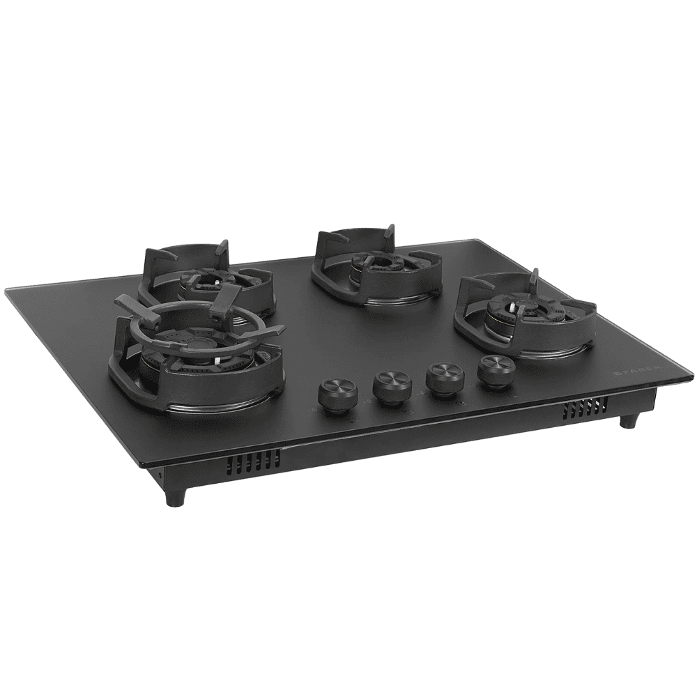 Faber Hob DELLA HD724 CI AI, 4 burner 90 cm Auto Ignition Glass Top Full Brass Burners 1 Medium +1 Small + 1 High Gas Stove (Black)