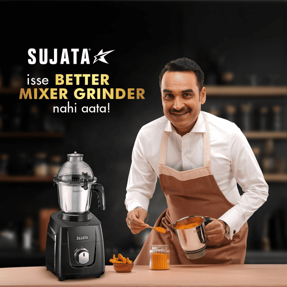 Sujata 1000 Watts Mixer Grinder with 3 Jars 1 Blender (MG03, Black)