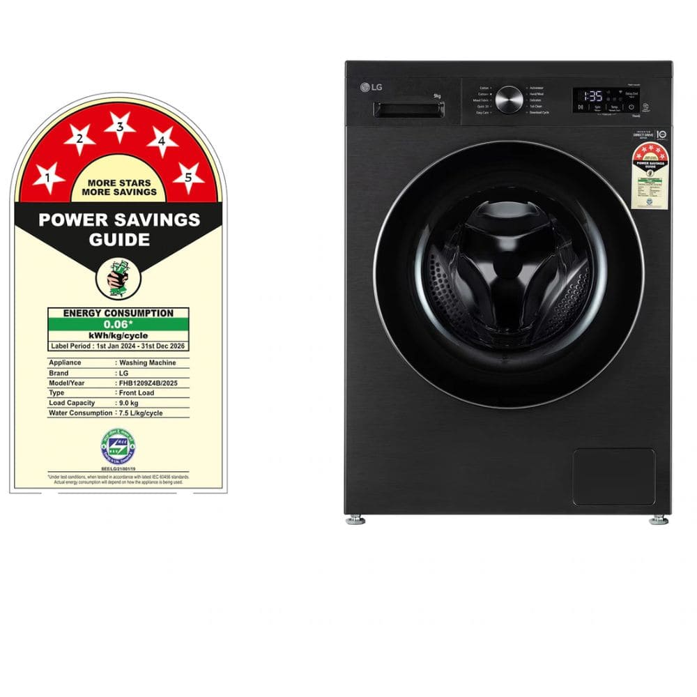 LG 9 Kg 5 Star Fully-Automatic Front Load Washing machine (FHB1209Z4B,Middle Black)