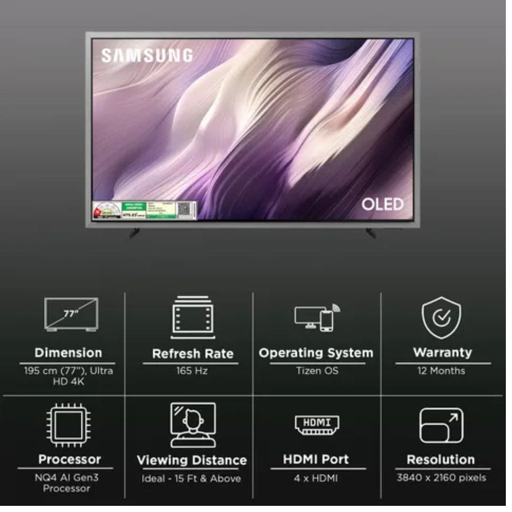 Samsung QA77S95HXELXL, 77 Inches 4K Ultra HD OLED TV, Slate Black