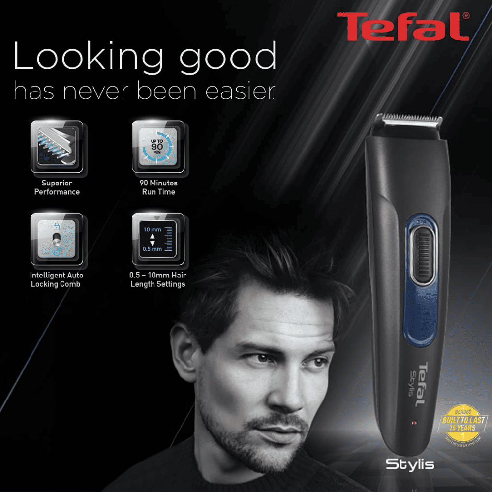 Tefal Jt280001, Corded And Cordless Stylis Beard Trimmer With Stainless Steel Blades (Black)