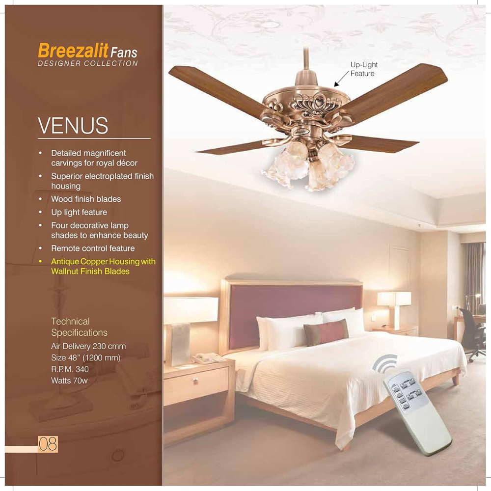 Breezalit 1200mm 4 Blade Decorative Modern Ceiling Fan (Venus)