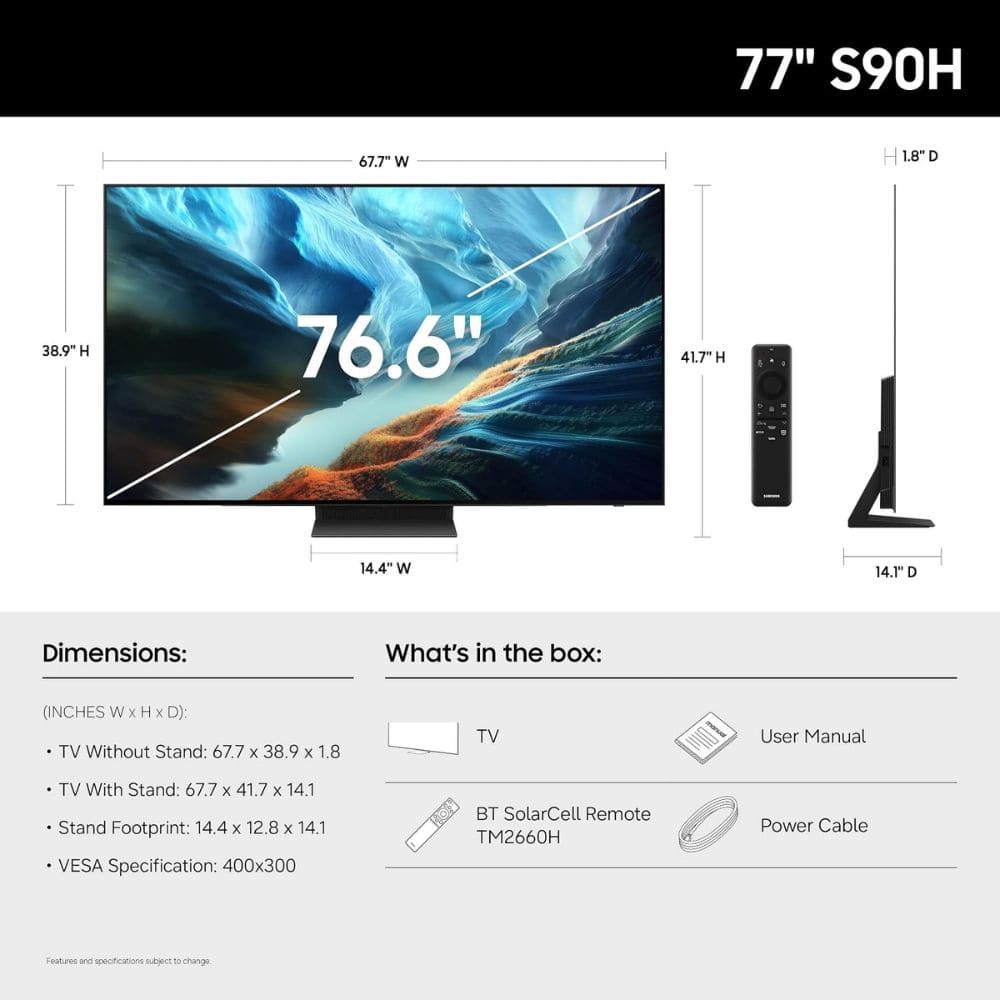 Samsung QA77S90HAULXL, 77 Inches 4K Ultra HD OLED TV, Graphite Black