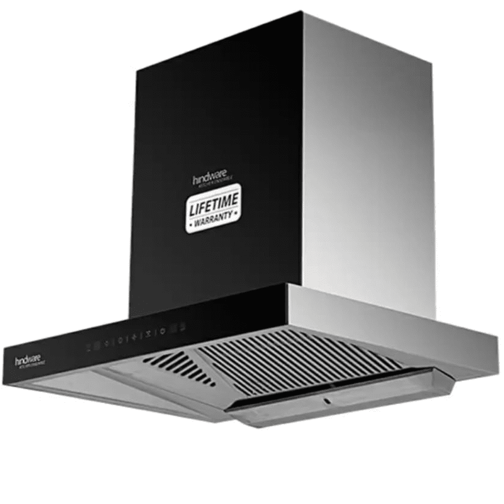 Hindware ALICIA + HMS BLK, 60 cm 1350 m3/hr Auto-Clean Wall Mounted Filterless Kitchen Chimney (Black)