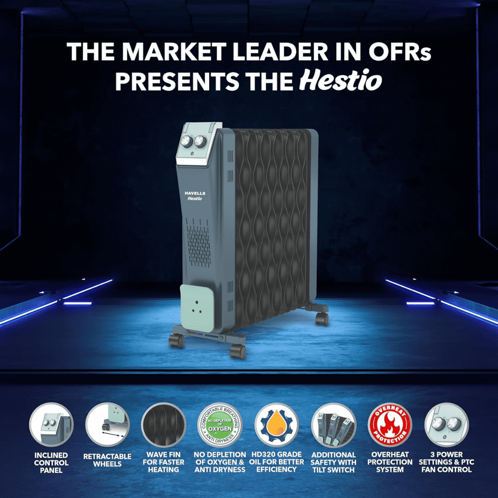 Havells 13 Wave Fins, 2900 Watts Wave Fins Oil Filled Radiators Room Heater (Hestio Ofr 13f, Grey)