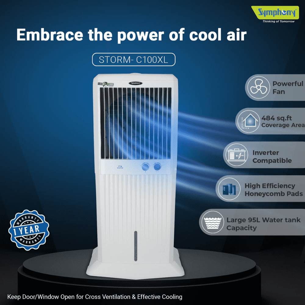 Symphony 100 Ltrs Tower Air Cooler (storm C 100XL)