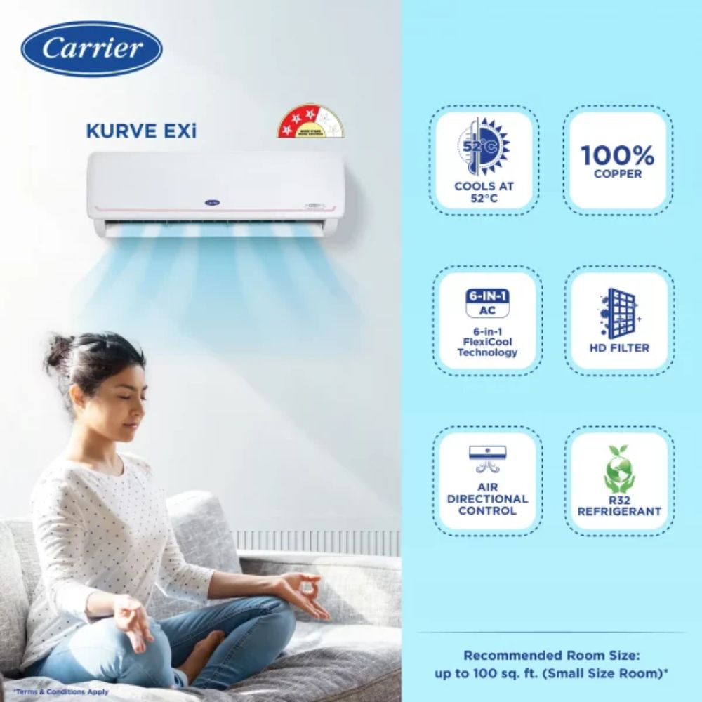 Carrier 1.0 ton 3 Star Inverter Split Air Conditioner (12K KURVE EXi 3S)