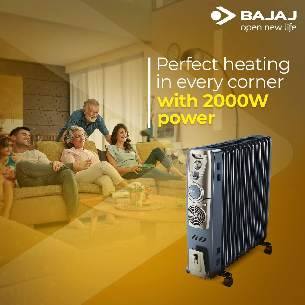 Bajaj 9 Straight Fins, 2900 Watts Oil Filled Rediator Room Heater (Majesty RH 9F Plus, Black)