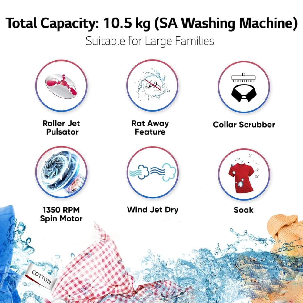 LG 10.5 Kg 5 Star Semi-Automatic Top Load Washing machine (P105ASRAZ, Maroon)