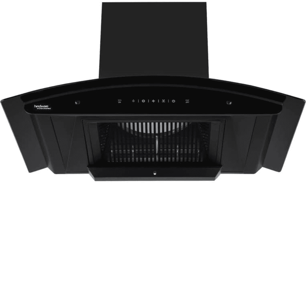Hindware CELESIA BK, 90 cm 1500 m3/hr Heat Auto Clean Curved Glass Wall Mounted Chimney (Black)