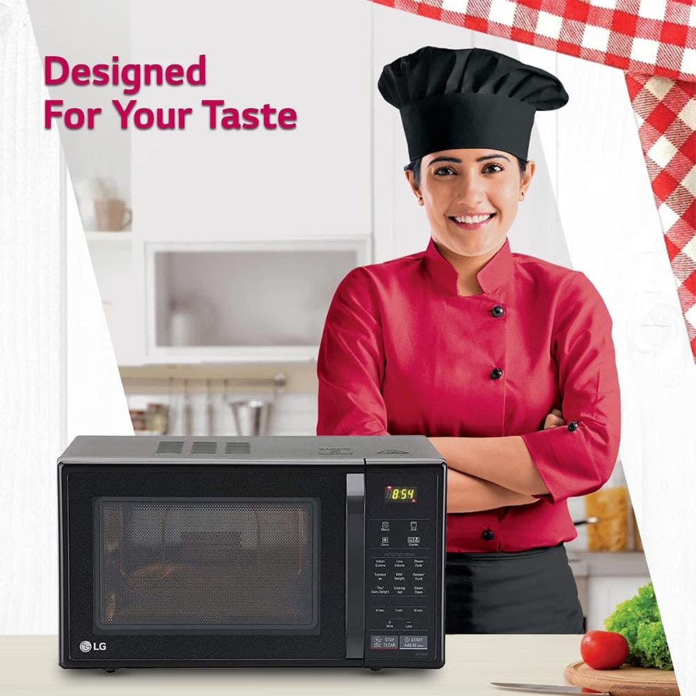LG 21 Ltrs Glass Door Convection Microwave Oven (MC2146BG,Glossy Black)