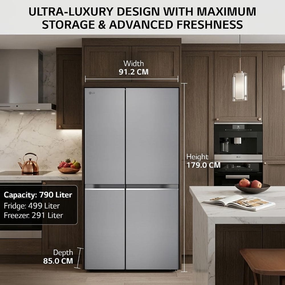 LG Smart Choice 790 Ltrs, 3 Star Frost Free Side By Side Refrigerator (GL-B277GPZ3, Shiny Steel)