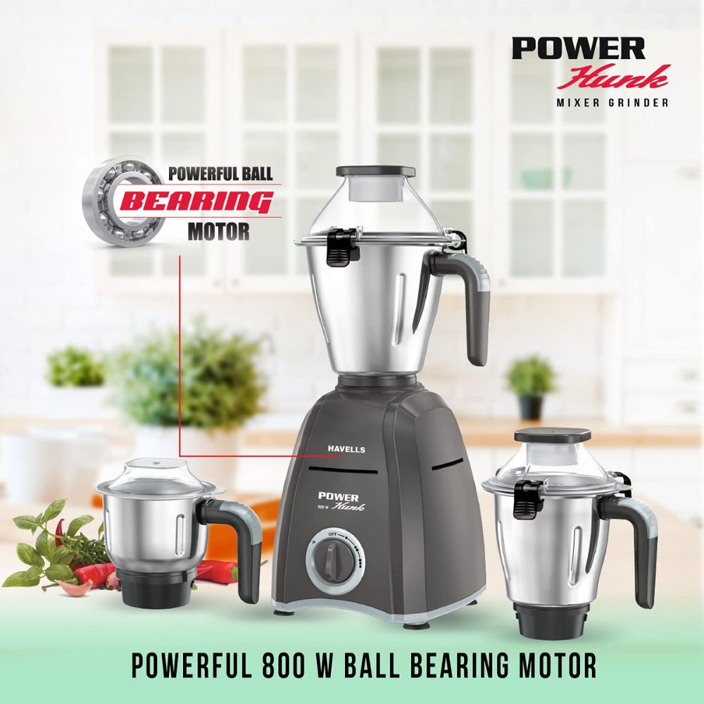 Havells MG POWER Hunk, 800 Watt 3 Jars Mixer Grinder (Black)