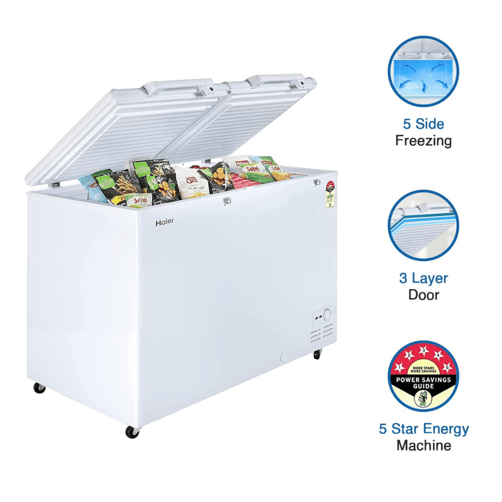Haier HFC-350DM5, 324 Ltrs hard top Double Door Deep Freez,White
