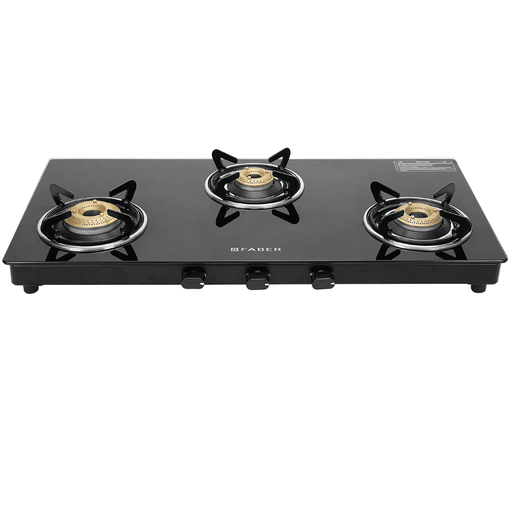 Faber Cooktop, SPARK 3 BB BK, 3 Burner cm Auto Manual Glass Top Stainless Steel Burner 1 Big + 1 Medium + 1 small Gas Stove (Black)